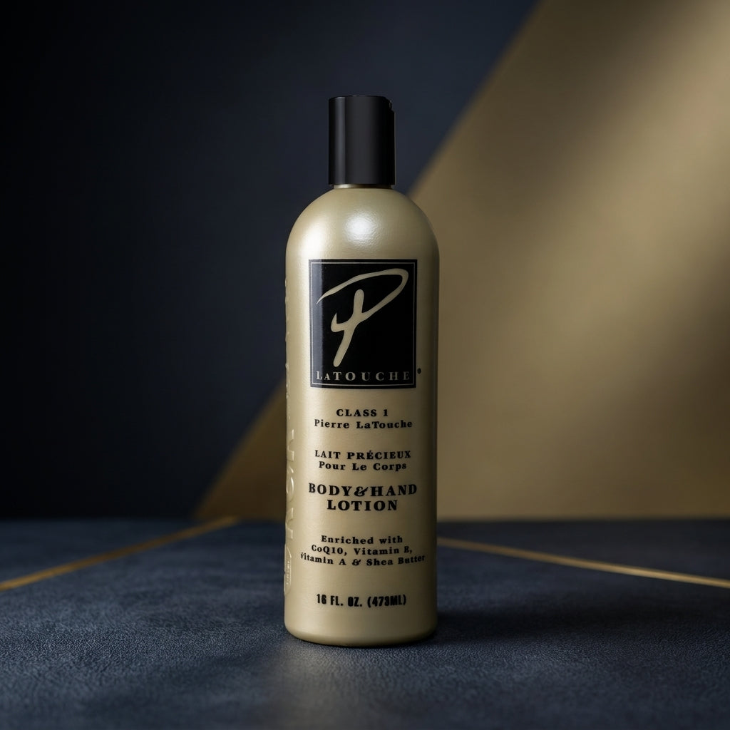 Pierre La Touche Body & Hand Lotion 16 fl oz hero on dark sophisticated background