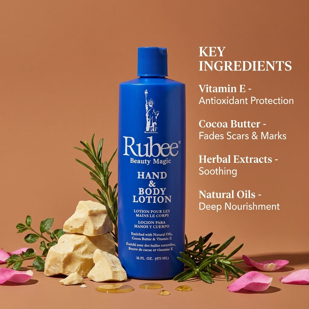 Rubee key ingredients Vitamin E cocoa butter herbal extracts natural oils