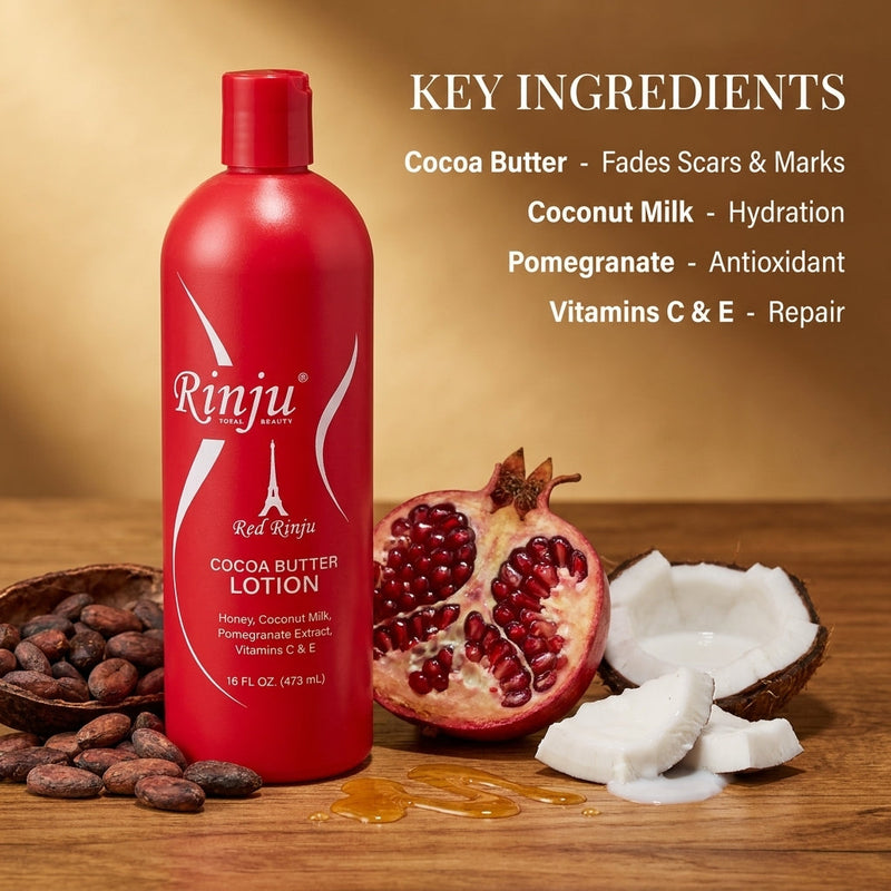Red Rinju key ingredients cocoa butter coconut milk pomegranate vitamins C and E