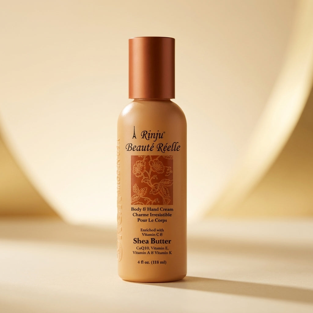 Rinju Beaute Reelle travel size hero on cream and gold background
