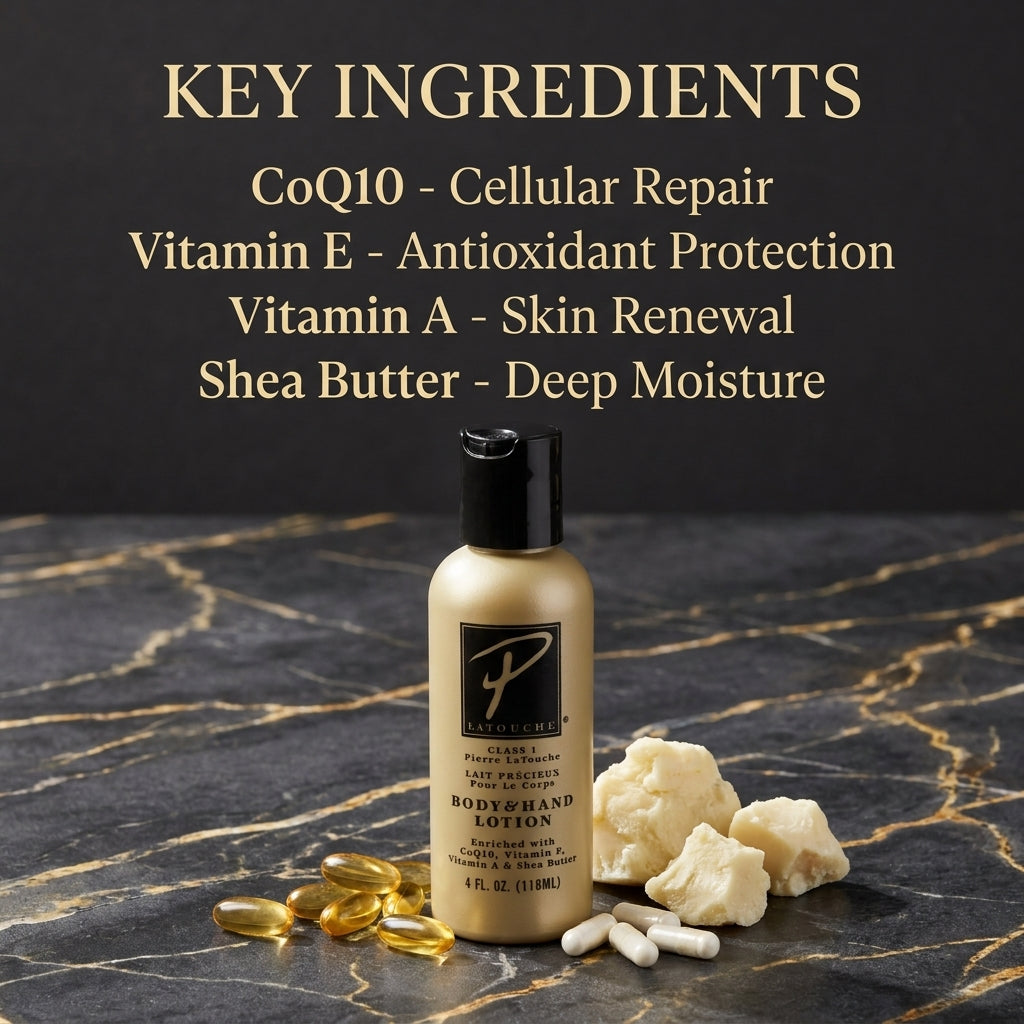 Pierre La Touche travel key ingredients CoQ10 Vitamin E Vitamin A Shea Butter