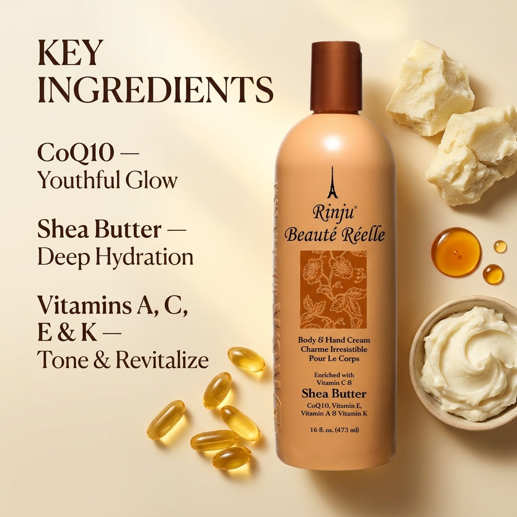 Rinju Beaute Reelle key ingredients CoQ10 Shea Butter Vitamins A C E and K
